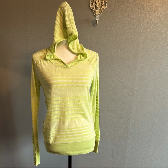 JOCKEY HOODIE LIME GREEN STRIPED LONG SLEEVE TOP. Size Medium - Picture 1 of 7